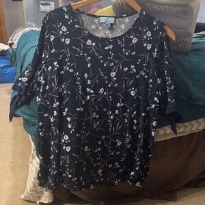 CeCe Midnight Blue Floral Blouse